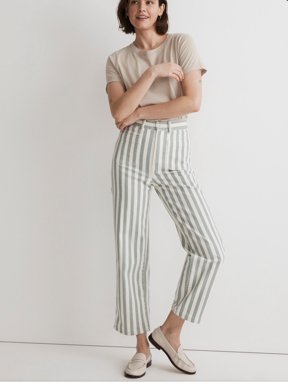 Madewell Emmett 2.0 Wide-Leg Crop Pants in Stripe: Patch-Pocket Edition